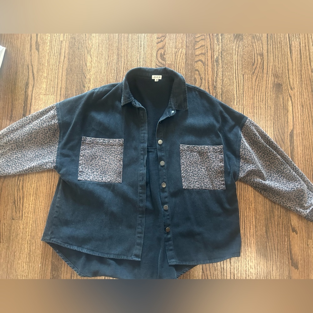 Printed black denim jacket